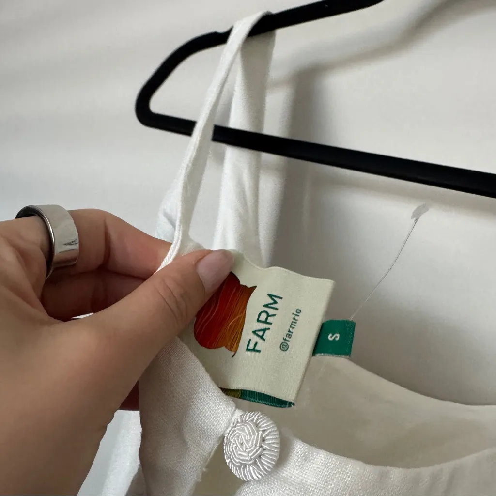 Farm Rio 3D Floral Linen Mini Dress Size Small White - Image 4