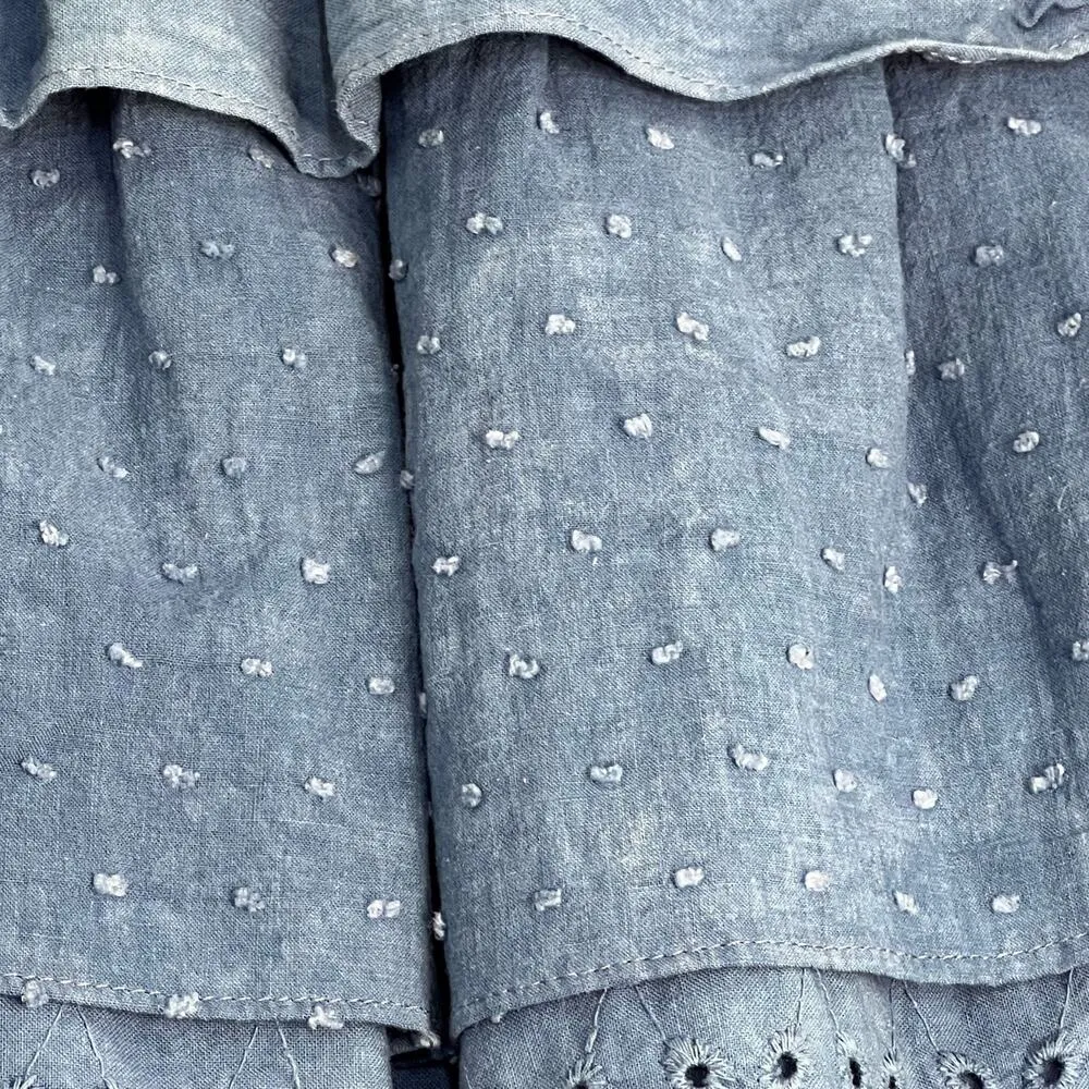 Misa Los Angeles XS Tiered Lagenlook Denim Skirt Indigo Blue Elastic Waist NWT - Image 7