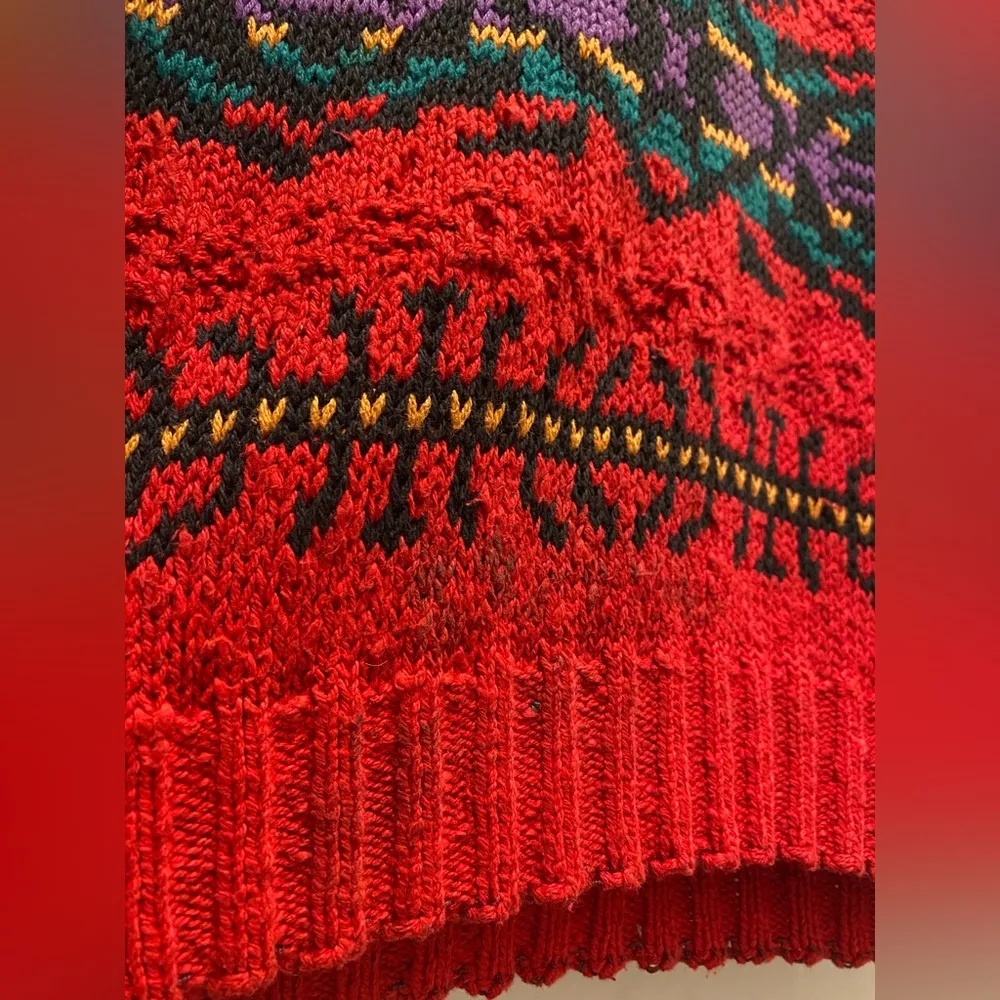 VTG 90s  Red Tribal Print Knitted Crew Neck Long Sleeve Sweater - M - Image 11