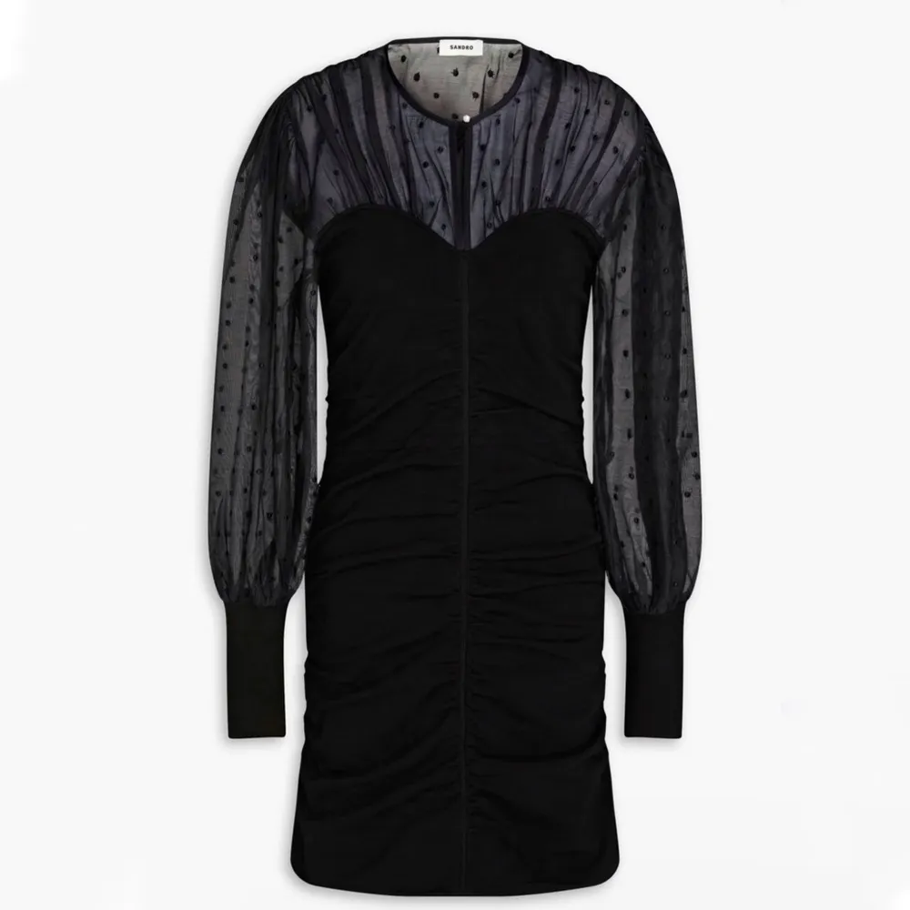 SANDRO Balmora Swiss-Dot Puff-Sleeve black mini Dress NWT - Image 2