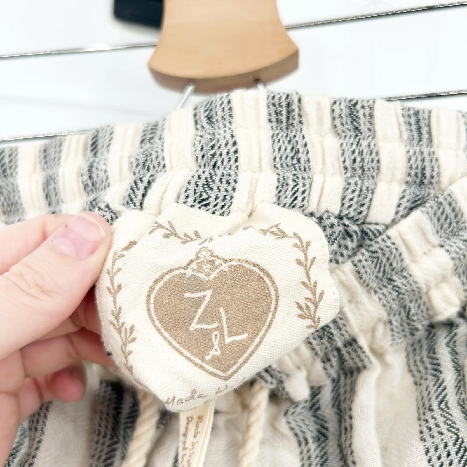 Z&L Womens Boho Beachy Tassel Drawstring Striped Pull On Wide Leg Pants Size M Gray Size M - Image 6