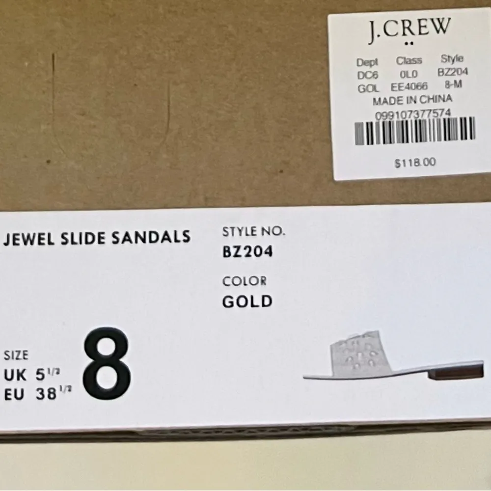 J. Crew Jewel Slide Sandals Flats Crystal Embellished, Color Gold, Size 8, NIB - Image 9