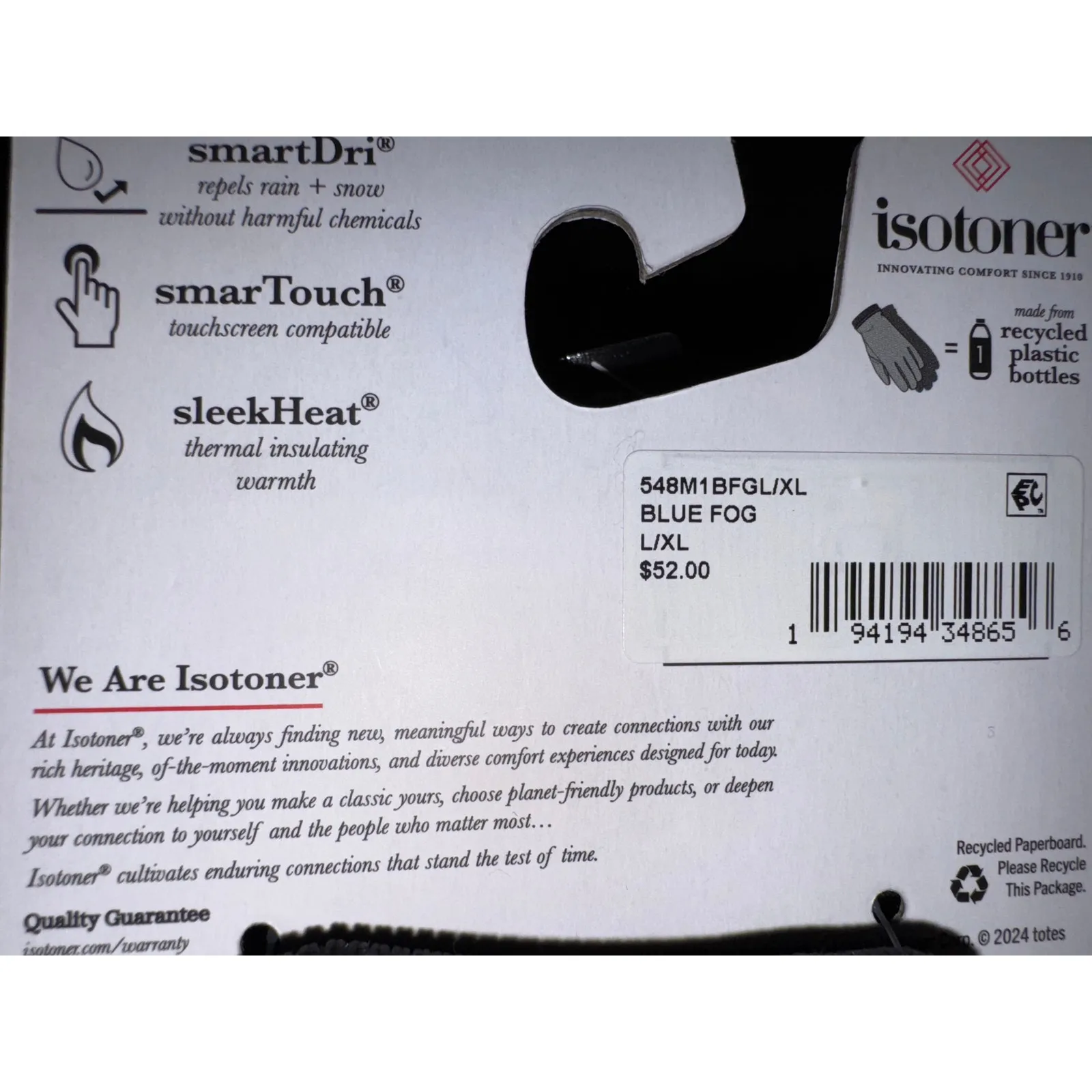 Brand New Isotoner Womens Size L/XL Blue Snow Rain Repellant Gloves Touchscreen - Image 7