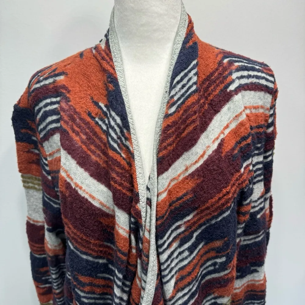 Lucky Brand Southwestern Aztec Knit Long Open Flutter Front Wrap Cardigan XL - Image 8