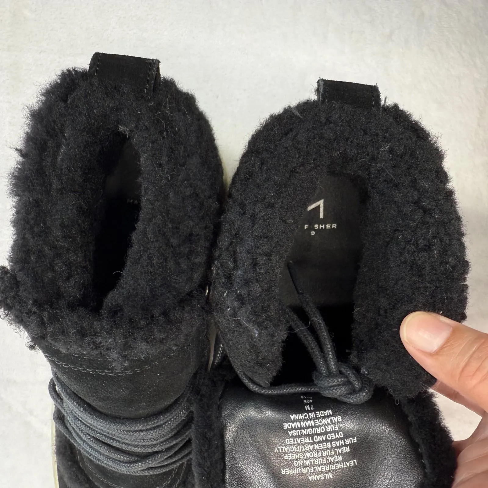 Marc‎ Fisher Suede Shearling Lined High Top Sneakers Lace Up Boots Size 7M - Image 9