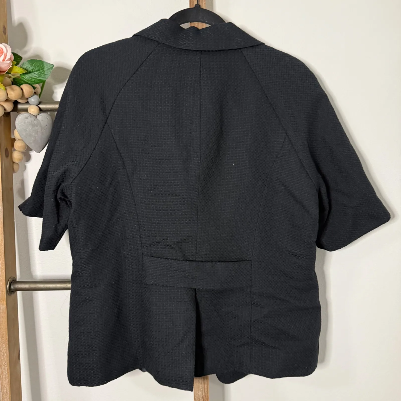 Coldwater Creek Black Textured Blazer Short Sleeve Button Front Womens Size 16 - Image 5