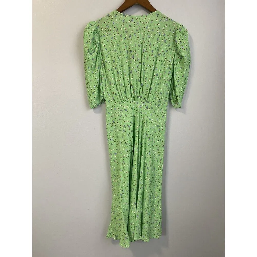 NWT Ghost London Angelina Dress Megan Meadow XXS Green Floral Print Crepe Midi - Image 9