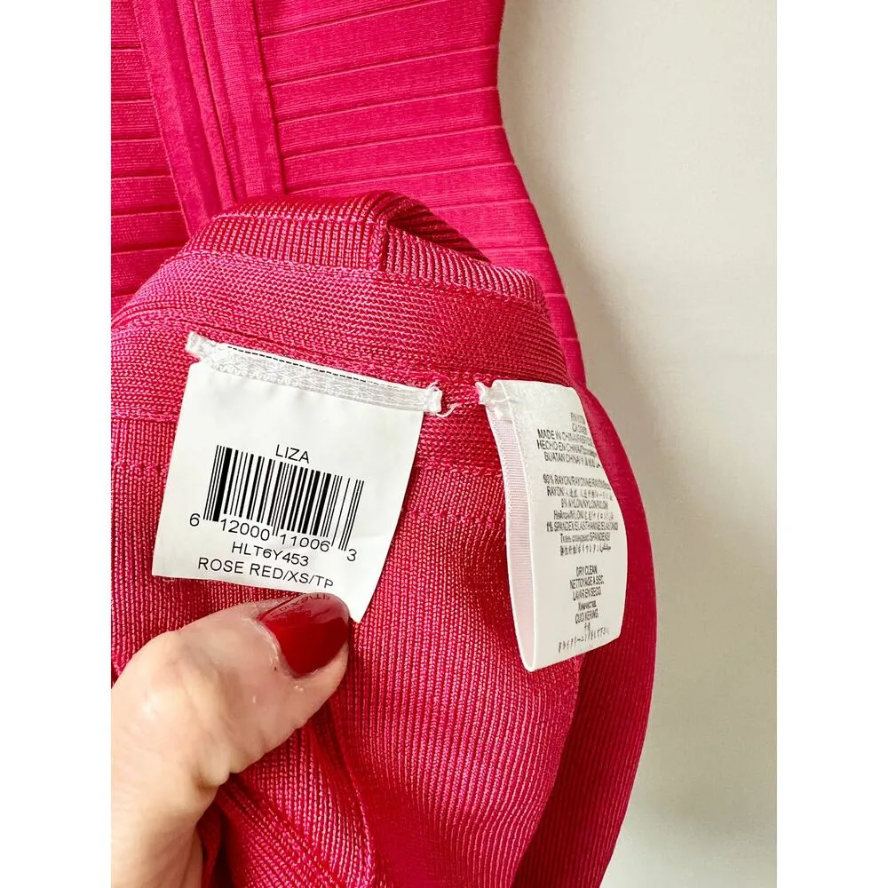 Hervé Léger Liza Short Sleeve Boat Neck Bandage Mini Dress Pink Women's Size XS - Image 7