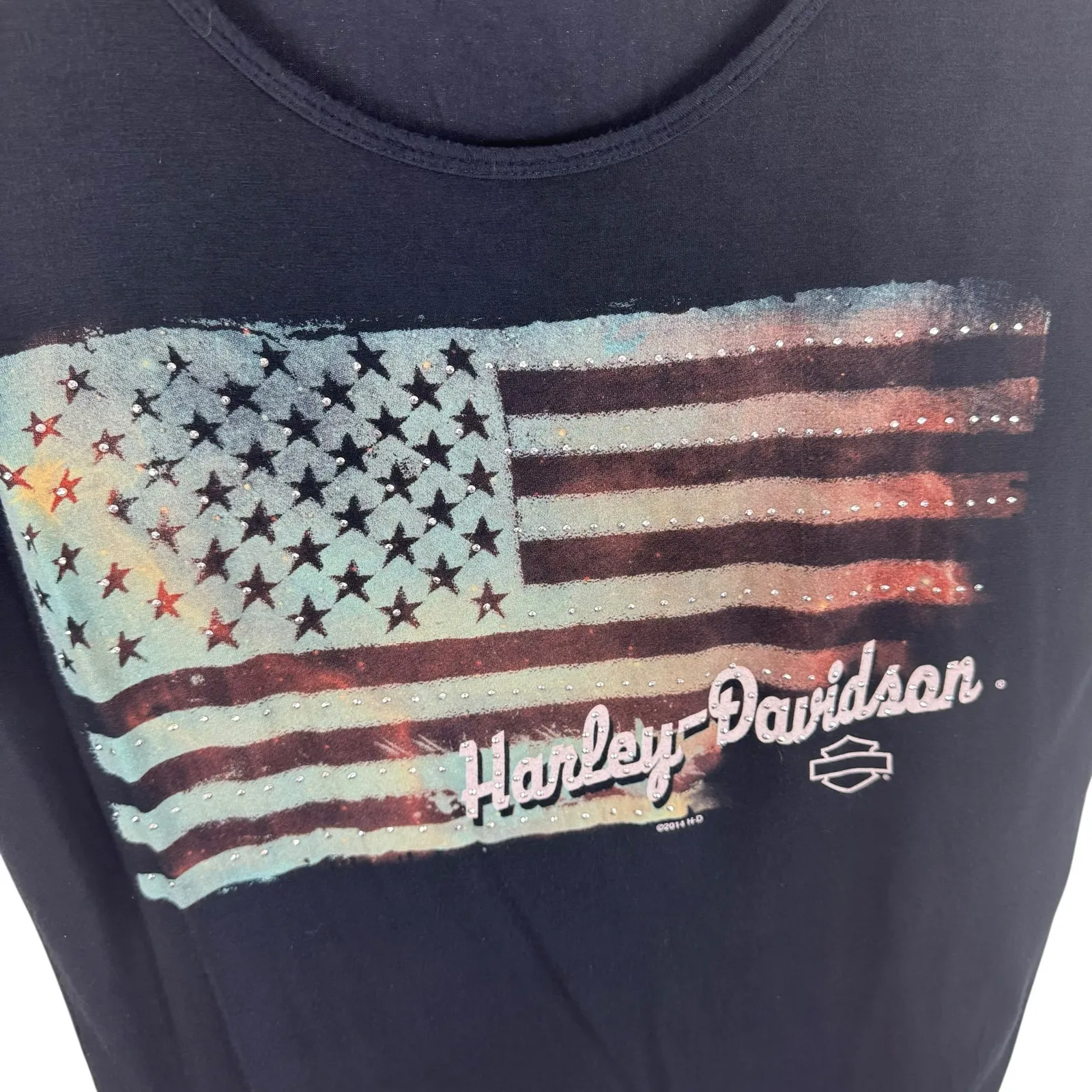 Harley Davidson Black American Flag Black Hills USA Studded Short Sleeve Tee XL - Image 3