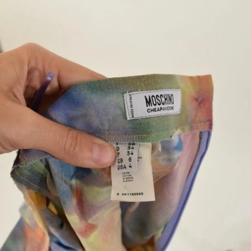 Moschino Skirt 4 Floral Tie Dye Pleated Flare Belt Luxury Painting Multicolor - Image 7