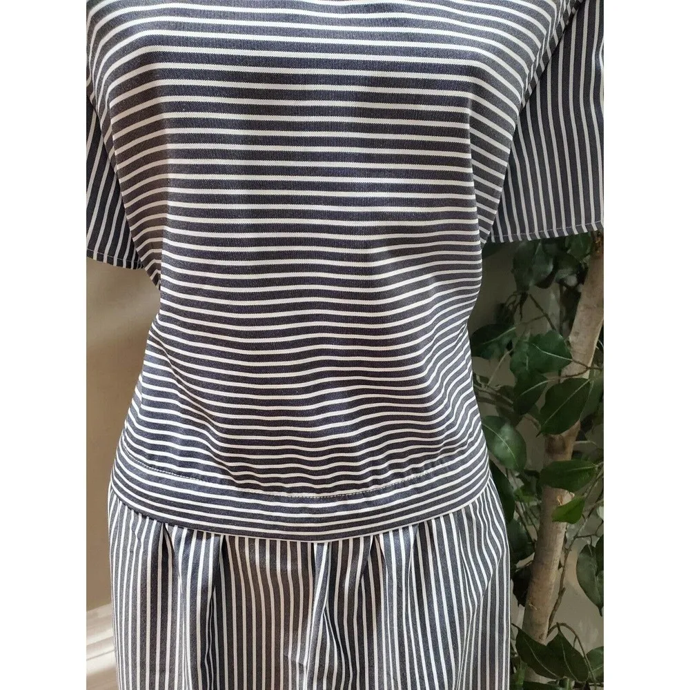 Women's Blue/White Striped Polyester Round Neck Short Sleeve Long Maxi Dress XL - Image 3