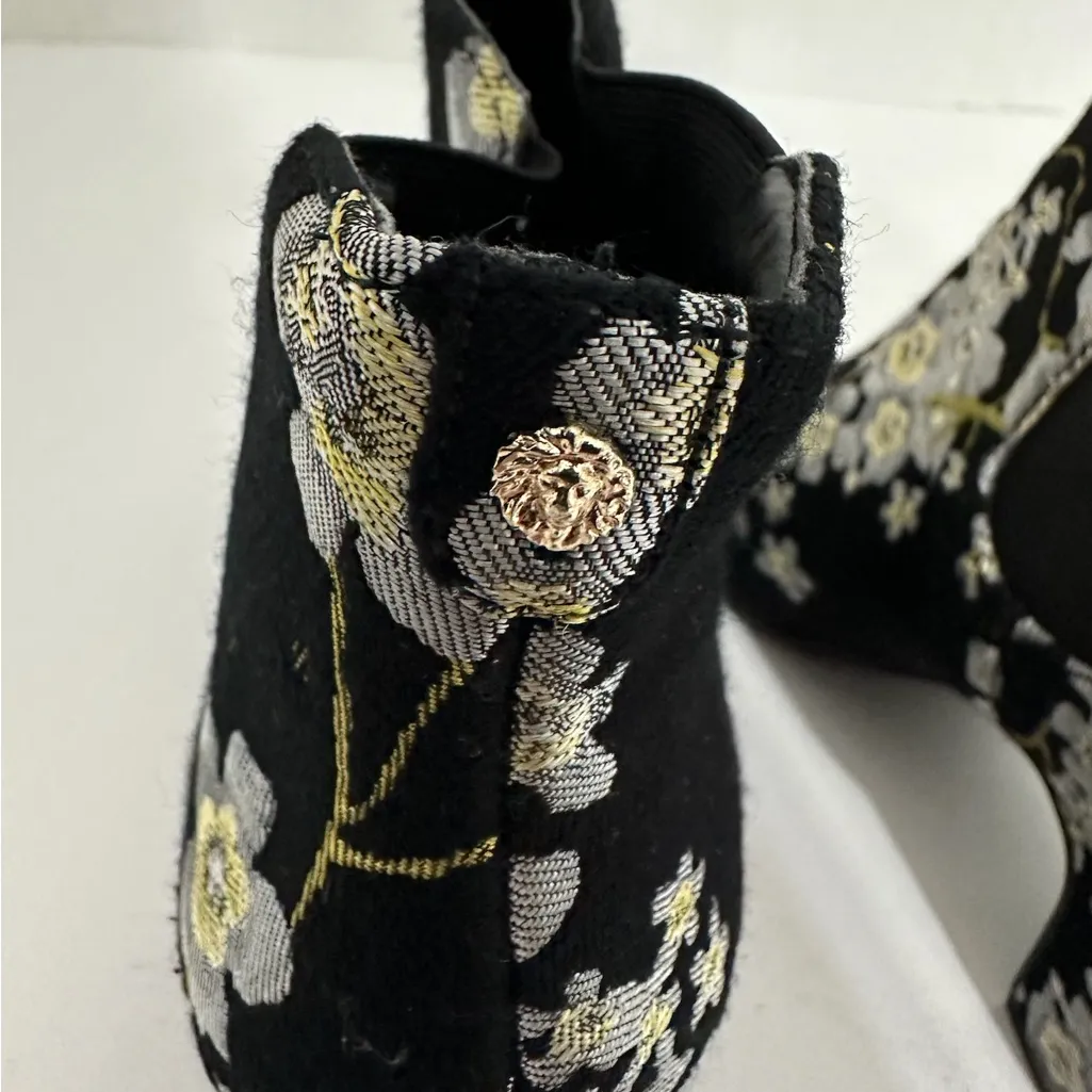 Anne Klein Gorgia Chelsea Floral Brocade Ankle Boots Black Booties Size 6M - Image 6