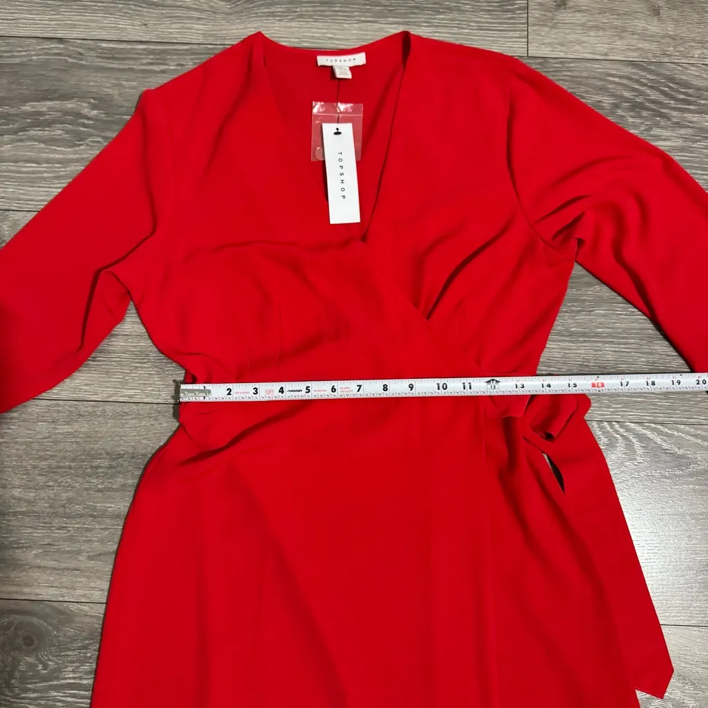 Topshop Women Vibrant Red Long Sleeve V-Neck Cocktail Wrap Dress Size 6 - Image 14