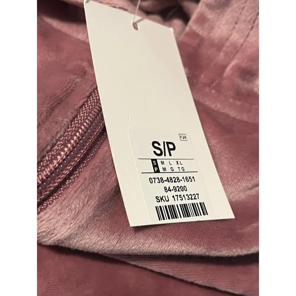 Refuge Hoodie Jacket Womens S Mauve Velour Velvet Full Zip Rinestone NEW YORK - Image 10