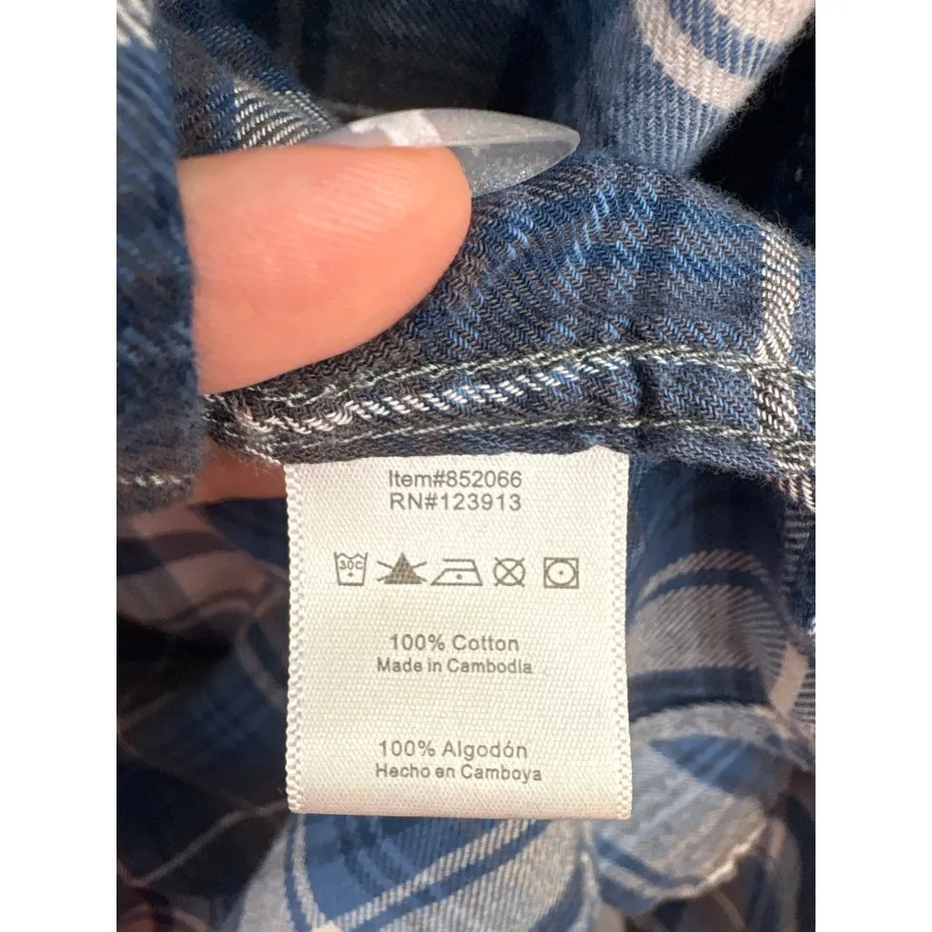 Women’s Jach’s Girlfriend Large Blue & White Plaid Flannel with Snap Buttons - Image 6