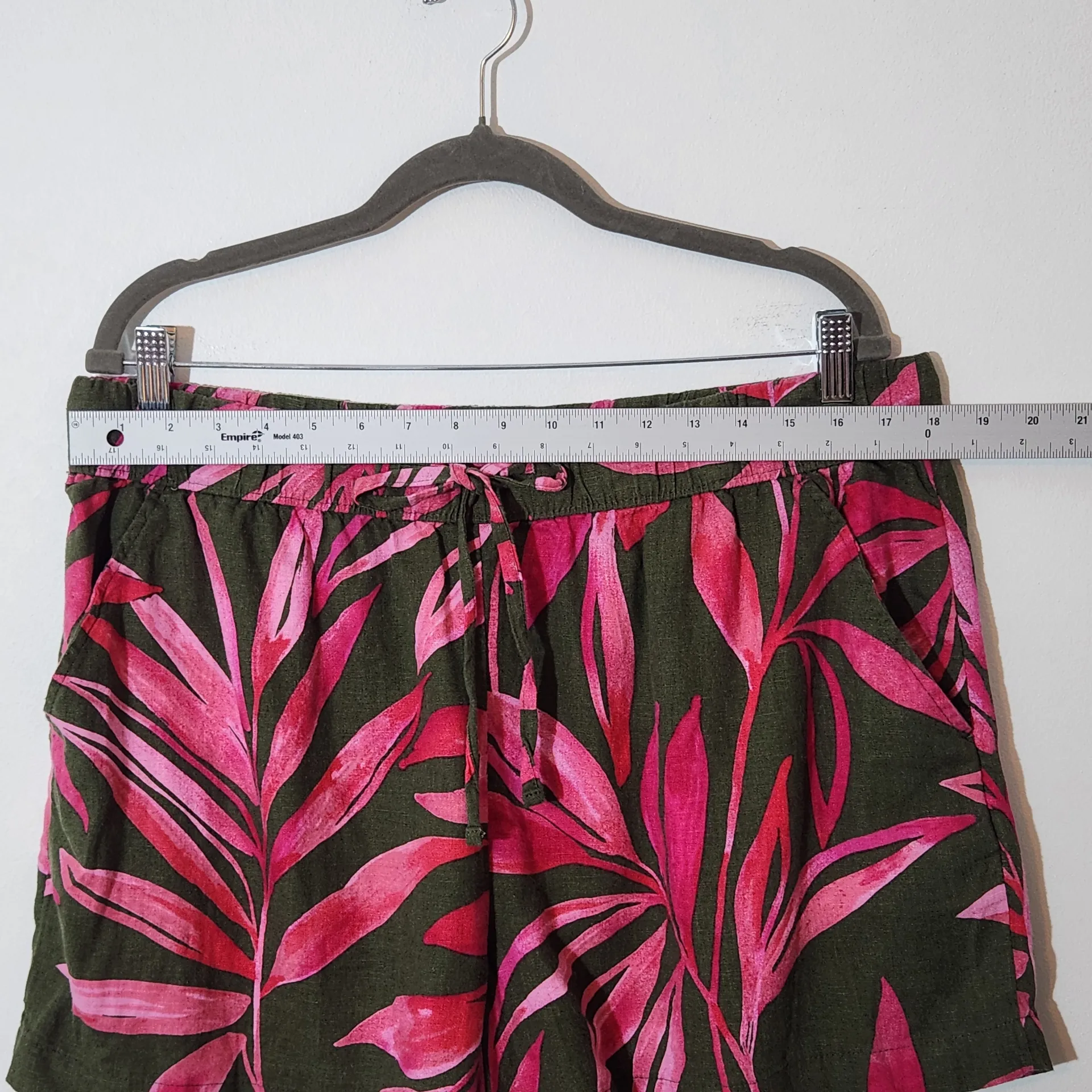 Time and Tru Pink and Green Tropical Print Linen Blend Shorts Size XL - Image 4