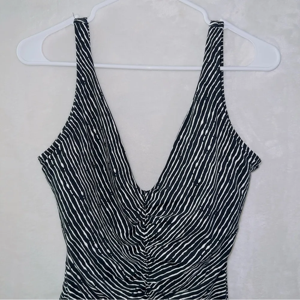 Skye Black White Striped Open Back Cheeky One Piece Bathing Suit size large - Image 2