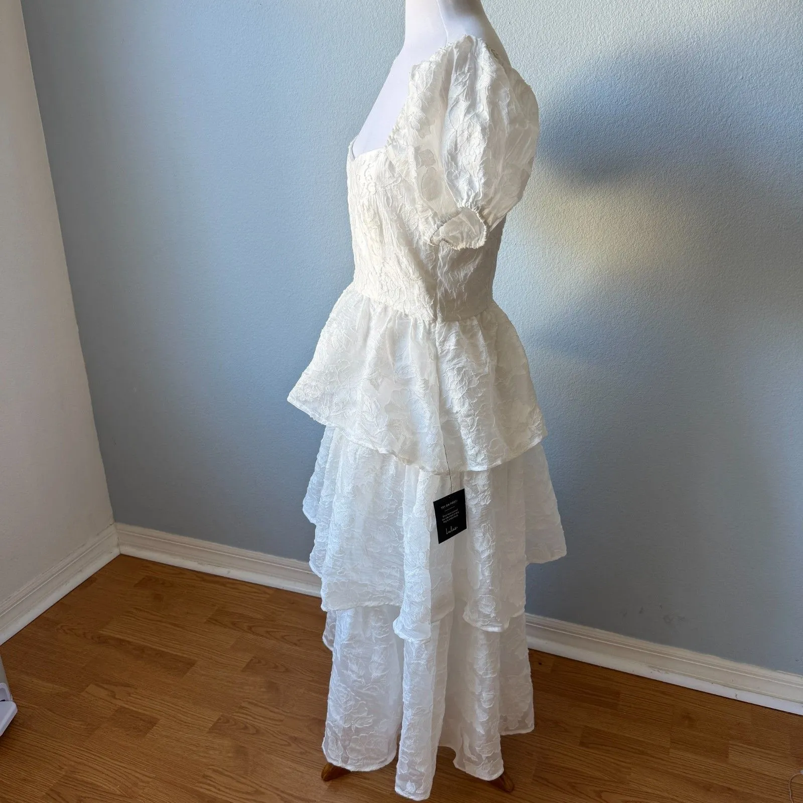 Lulus Mesmerizing Sweetheart Ivory Jacquard Puff Sleeve Midi Dress - Image 7