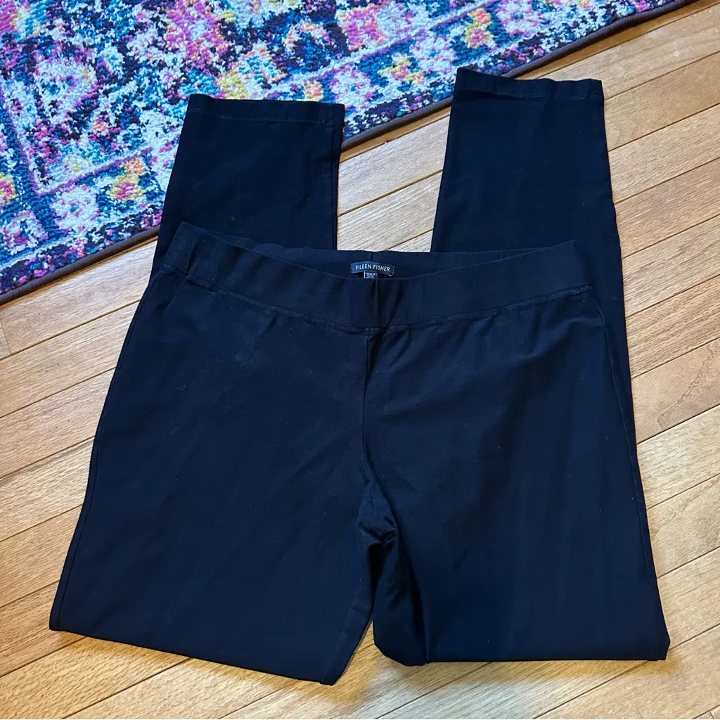 Eileen Fisher Stretch Pull On Flat Waist Pants Black Womens Large Slim Leg - Image 6
