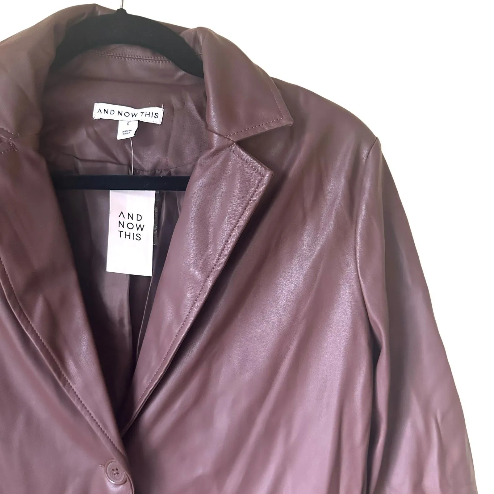 AND NOW THIS Faux Leather Oversized Blazer‎ NWT Sz Small Brown - Image 4