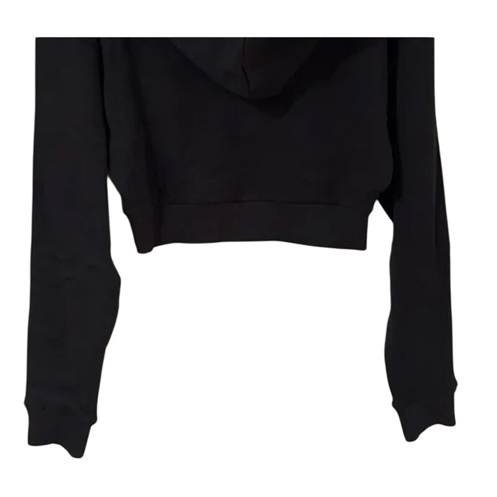 NWT WeWoreWhat Cropped Half Zip Fleece Cotton Hoodie Long Sleeve XS Black #4296 - Image 8
