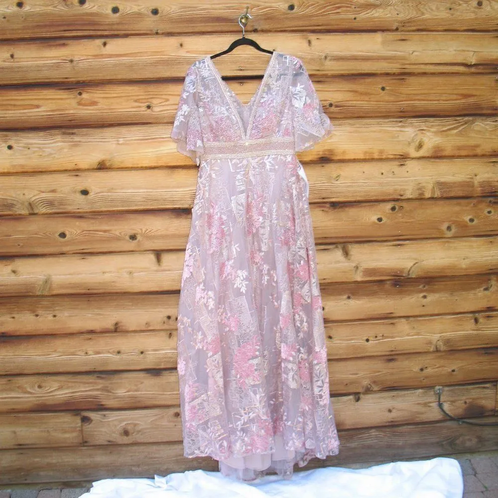 Mac Duggal 20262 Womens Pink Embroidered Flounce Sleeve Gown Dress - Image 6