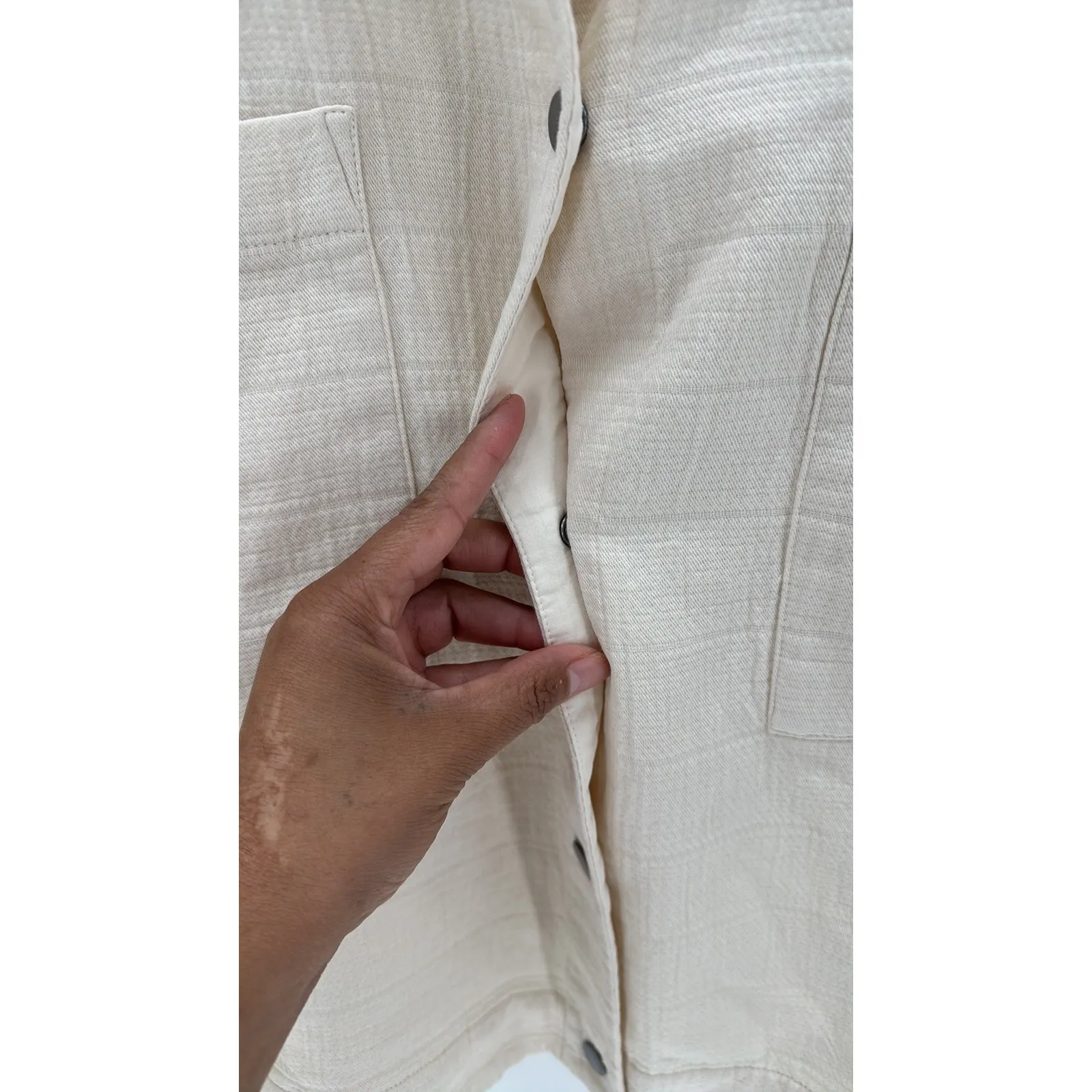 Eileen Fisher Ivory Organic Cotton mandarin collar oversized Jacket size  S/M - Image 7