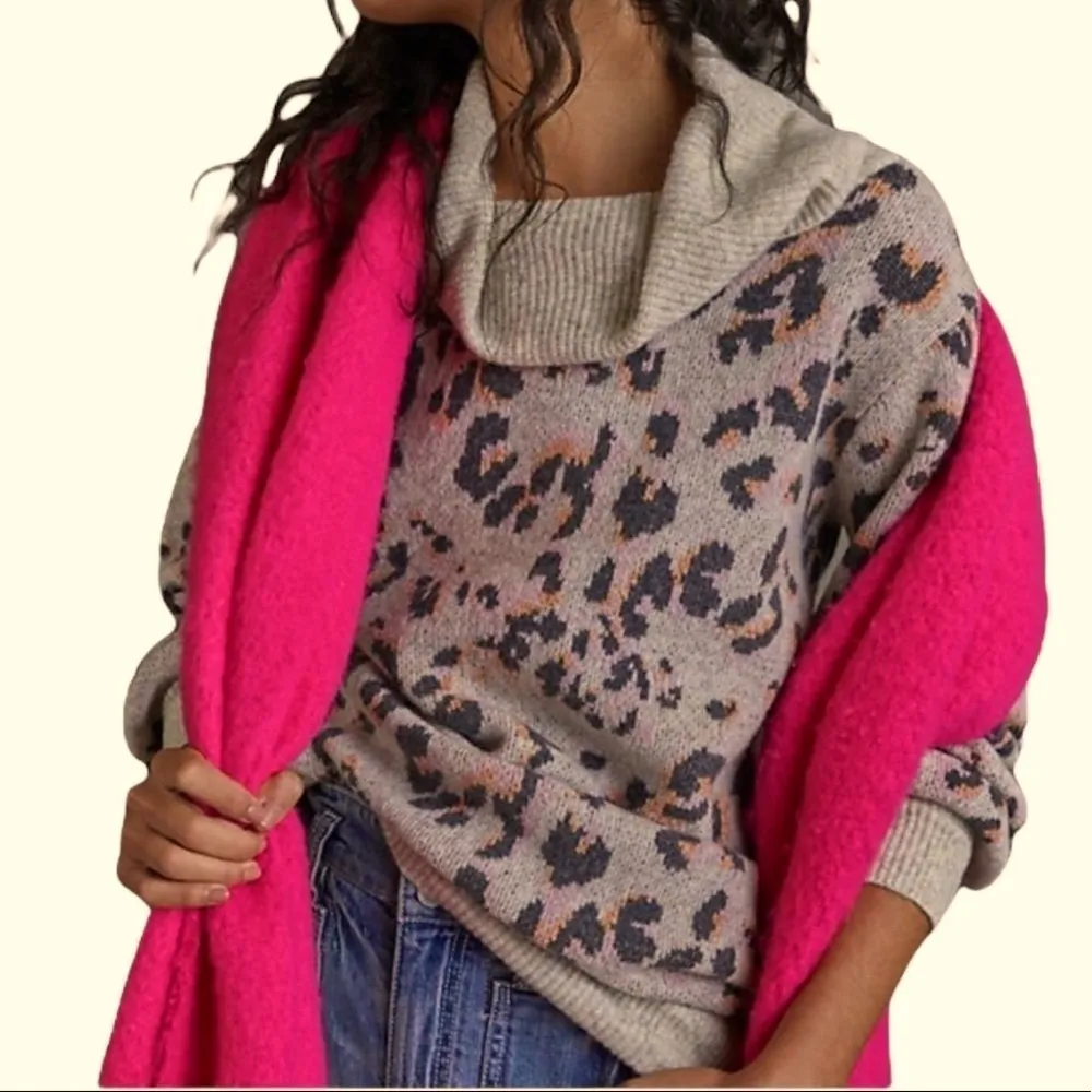 ANTHROPOLOGIE Emmy Cowl Neck Wool Blend Leopard Print Tunic Size M NEW - Image 2