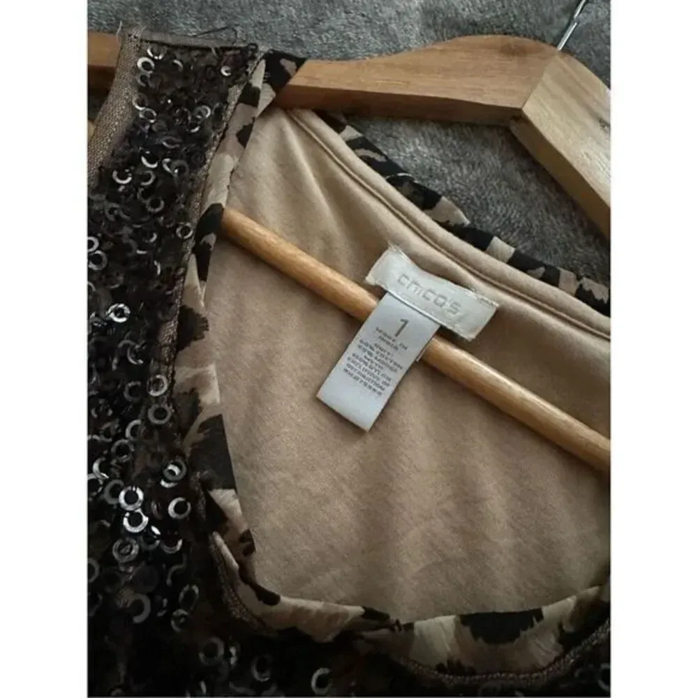 Chico’s Women’s Sequin Tank Top Sleeveless Blouse‎ Black Silver Sparkle Party - Image 4