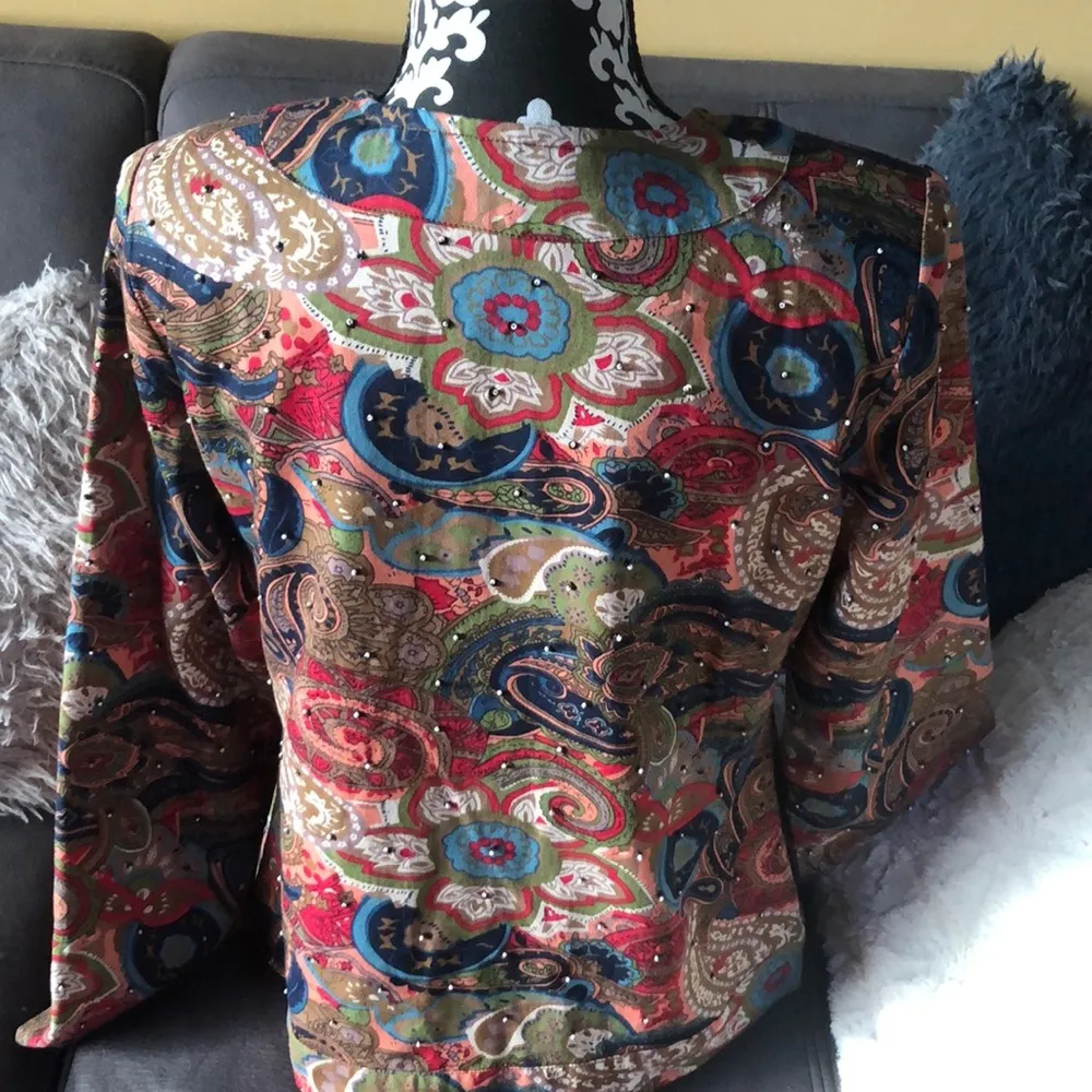 INDIGO MOON Colorful Design Beaded Blazer Jacket S - Image 6