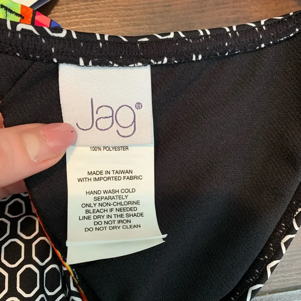 NWT Jag Black Chromatic and Neon Geo Print Bikini Top - Image 5