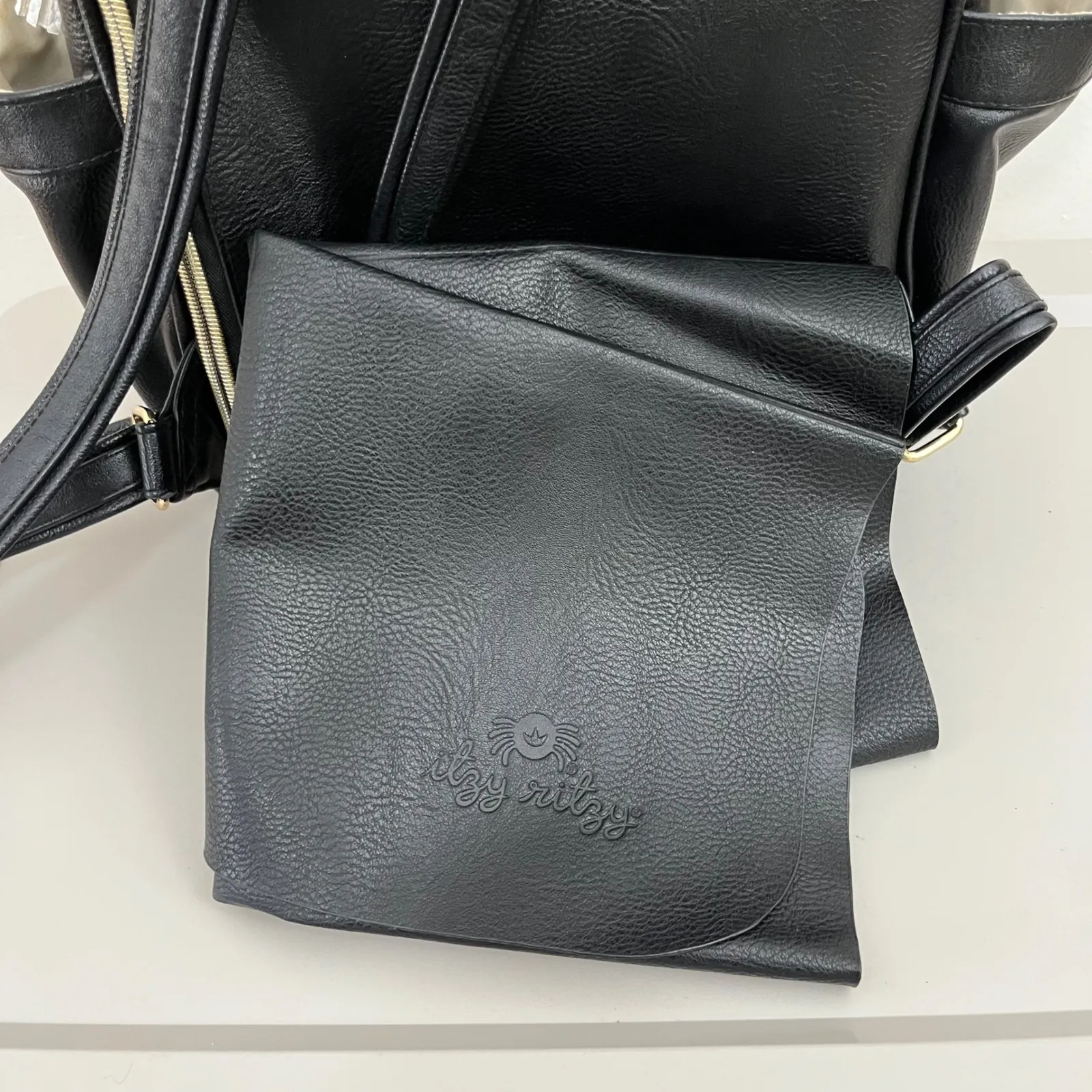 Itzy Ritzy Black Luxury Diaper Backpack Bag Gold Hardware Tassel Changing Pad - Image 7