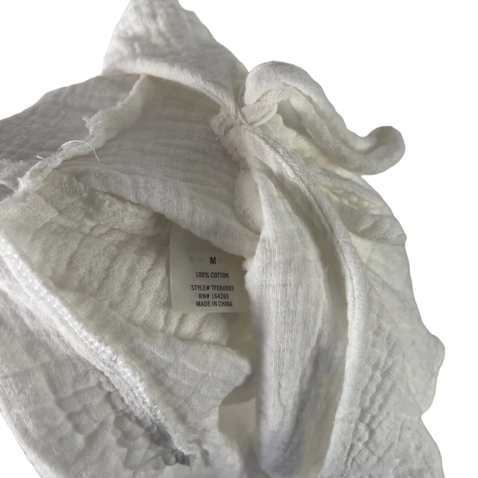 Miami Women's Size Medium White Gauze Cottage‎ Beach Cropped Babydoll Top - Image 6