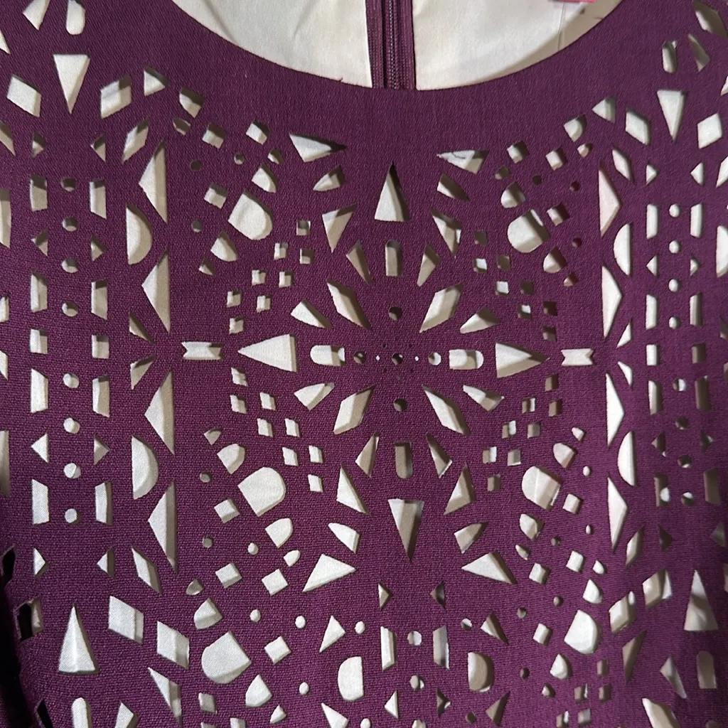 Catherine Malandrino Deep Plum Cabernet Purple Lace Laser Cut Pencil Dress sz 2 - Image 16