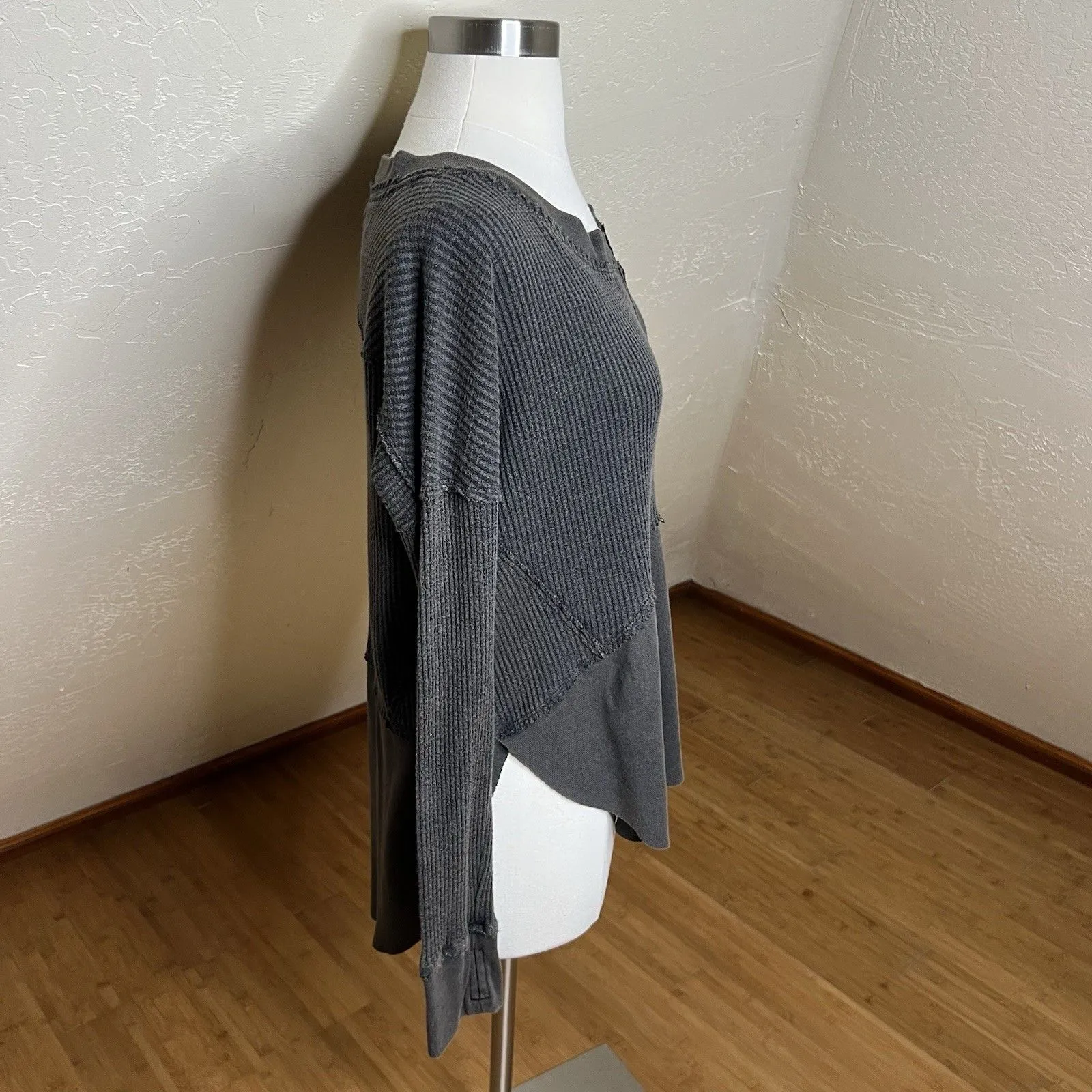 Free People Thermal Shirt Womens XS Monterey Oversized Waffle Knit Multicolor - Image 7