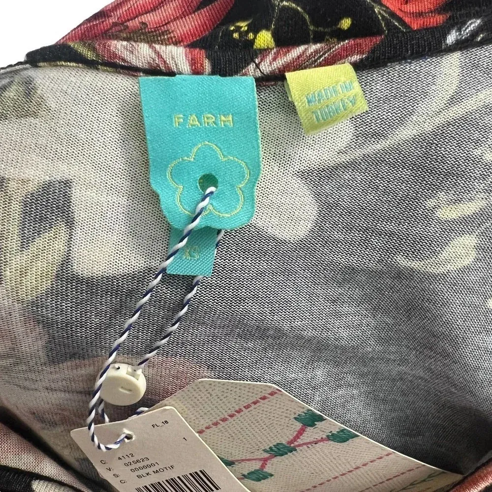 Anthropologie Farm Rio Top Blouse Long Sleeve Jersey‎ Floral Print Black Size XS - Image 13