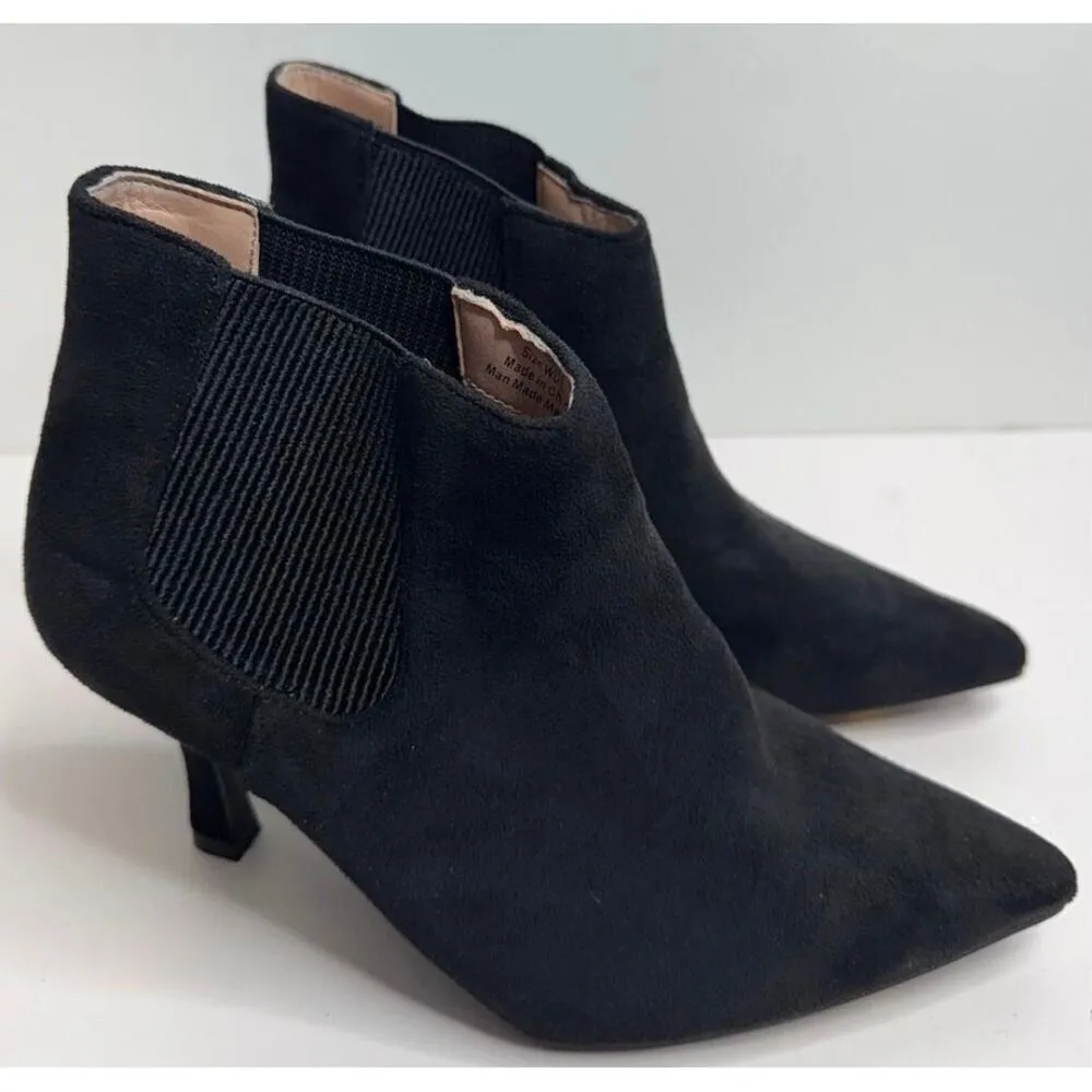 Journee Chelsea Black Pointed Toe Kitten Heel Ankle Boots Booties Size 6 WIDE - Image 3