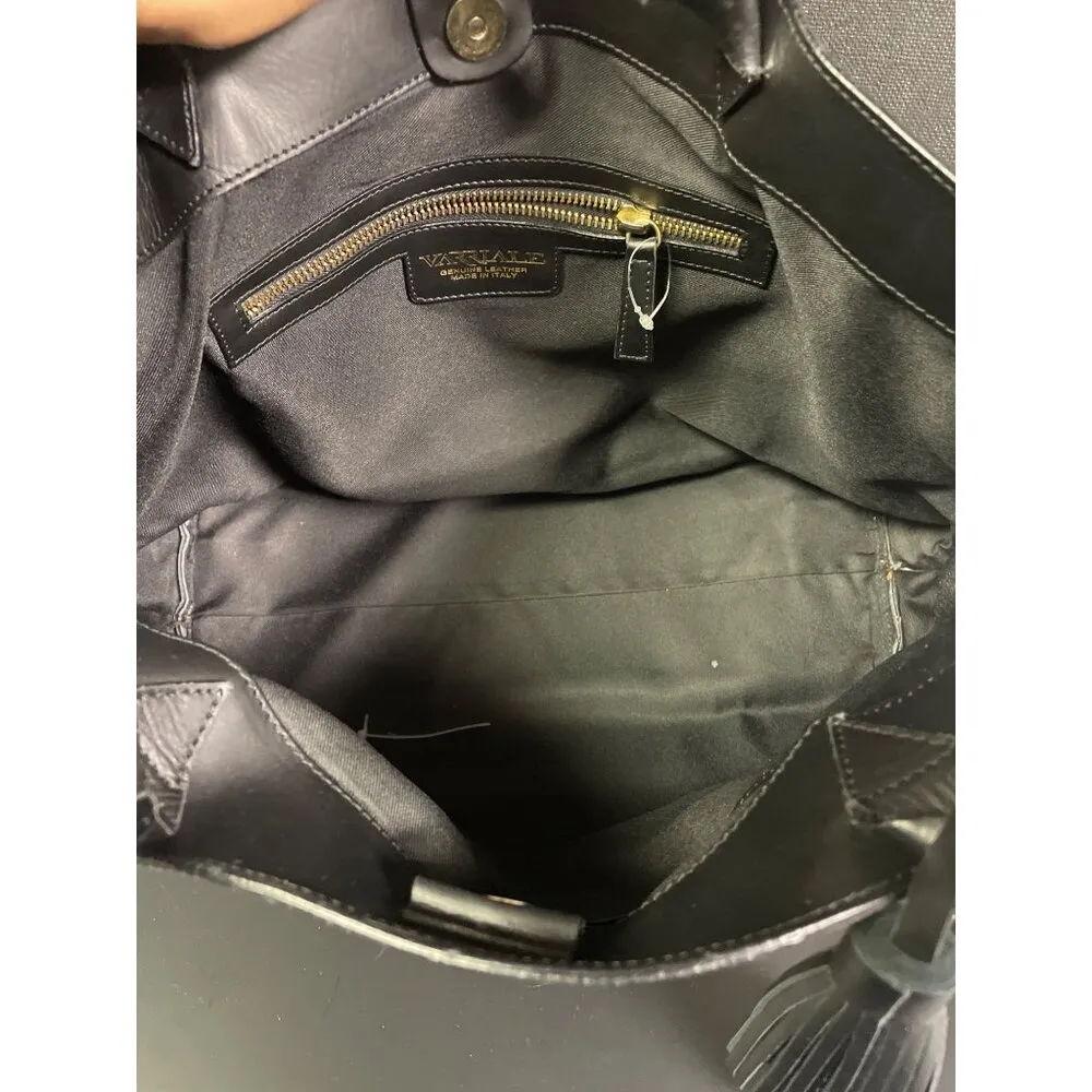 Varriale Women's Black Leather Tote Bag with Leopard Print Large 2136 - Image 8