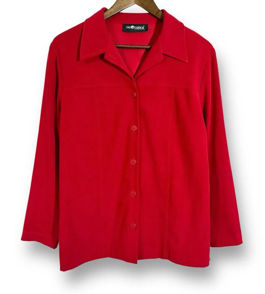 Sag Harbor Faux Suede Jacket | Petite Large | Velour Velvet | Classic Red - Image 1