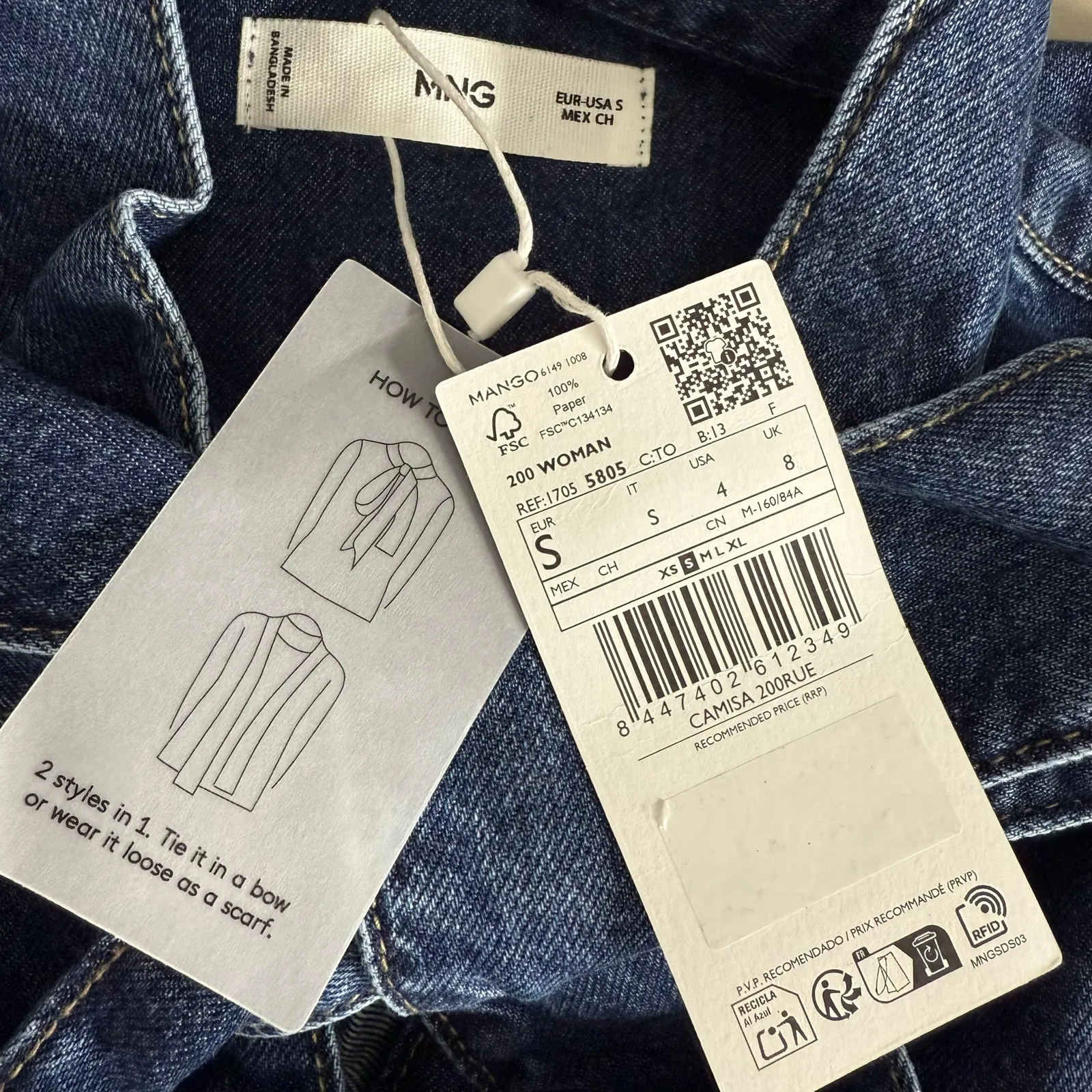 Mango Denim shirt with bow, Small - Image 5