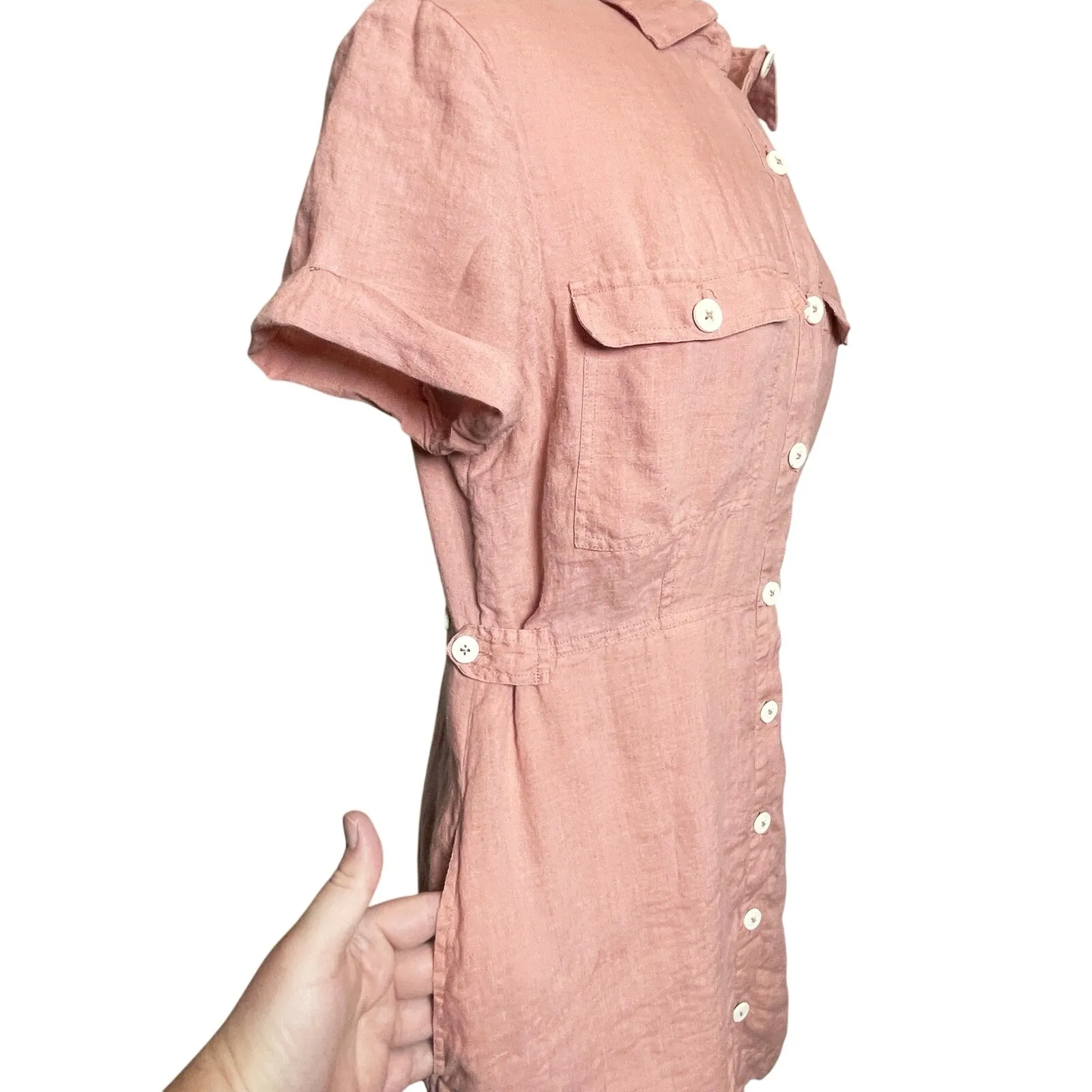 FREE PEOPLE Women’s Blush Pink Button Front Utility Shirt Dress - Image 3