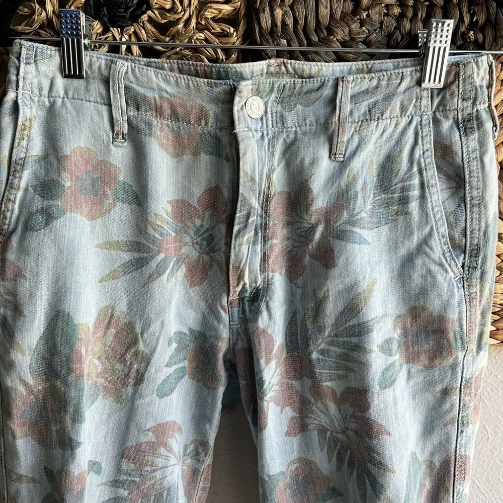 MOTHER The No Zip Misfit Tropical Floral Chambray Jeans Sz 26 Blue - Image 3