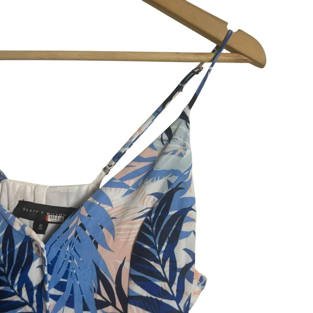 Slate & Willow Blue Tropical Leaf Print Handkerchief Hem Sleeveless Dress Size S - Image 8