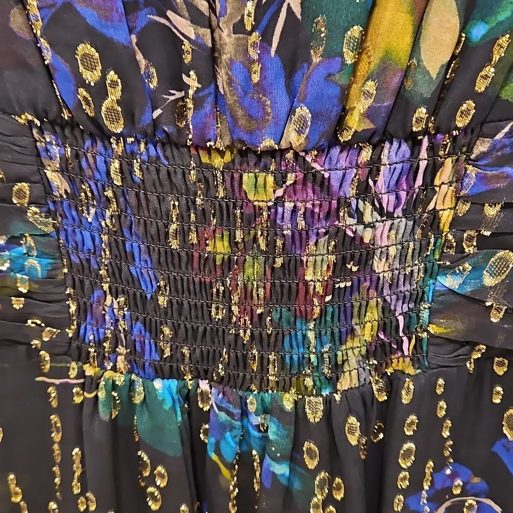 💕SHOSHANNA MIDNIGHT💕 Sleeveless V-Neck Chiffon Maxi Dress ~ Lotus Print 8 - Image 5