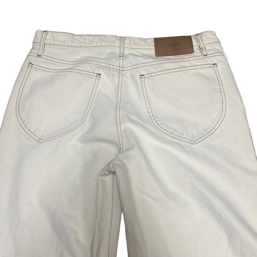 Frame Size 31" Le Italien Wide Leg Cropped Denim Pants Jeans White 100% Cotton - Image 5