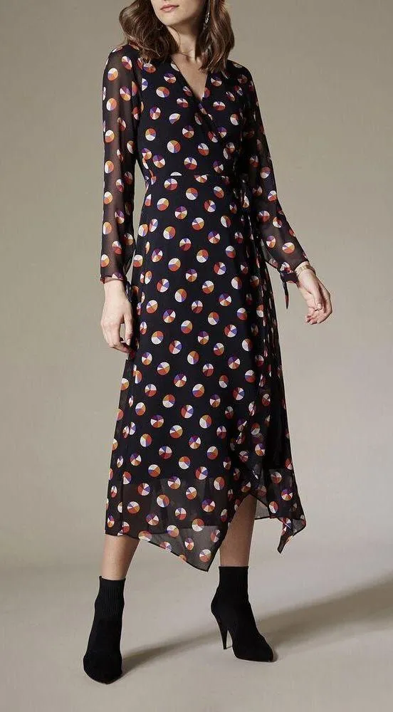 Karen Millen Black Sheer Sleeve Wrap Dress sz 4 Color Pop Wrap Dress - Image 3
