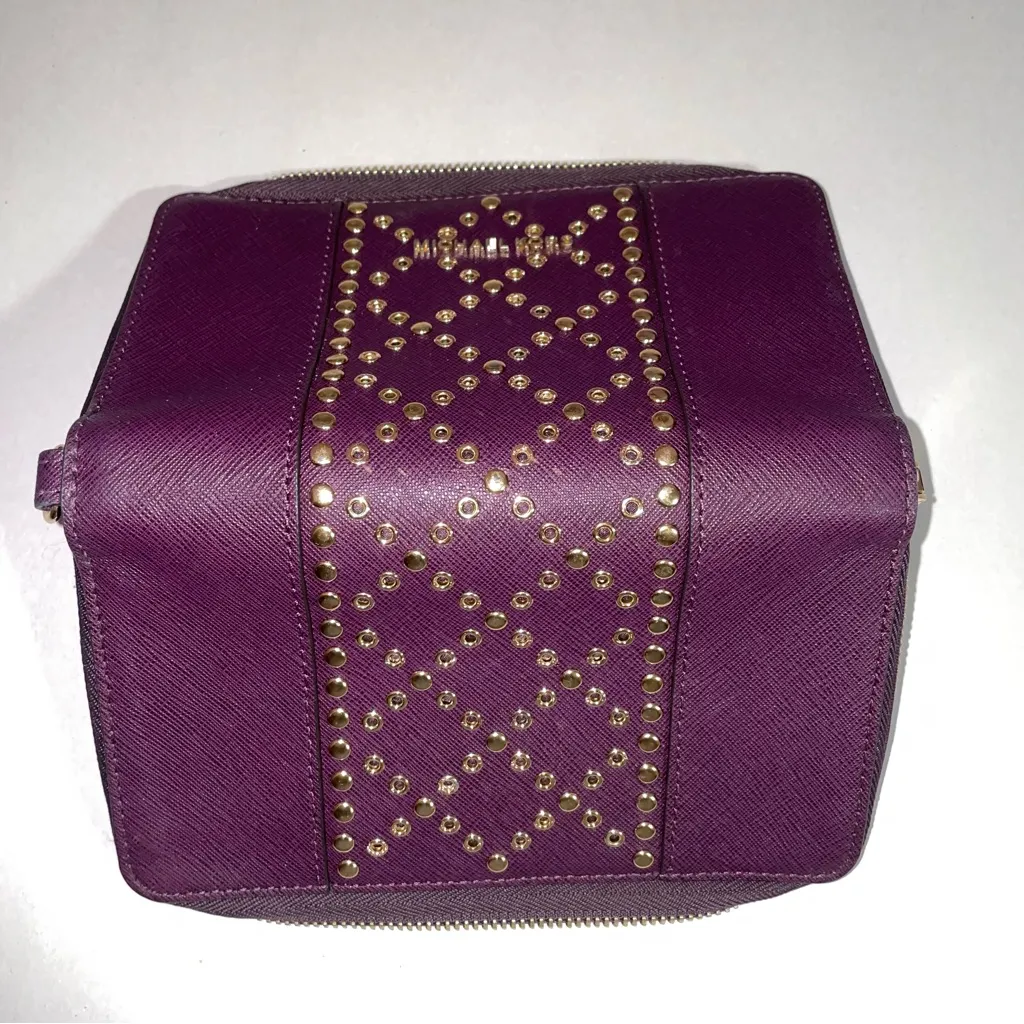 Michael Kors Ginny Grommeted Leather Mini Crossbody Bag Matching Wallet Damson - Image 10