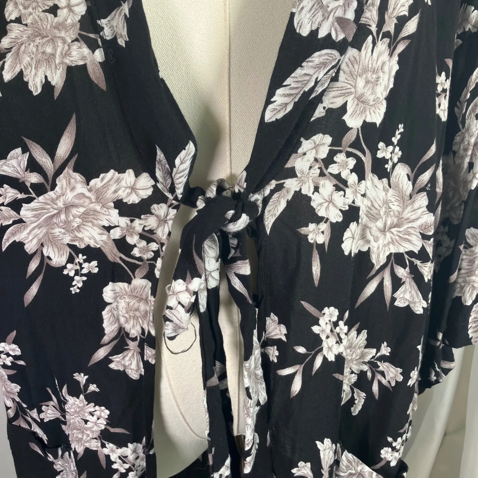 Spiritual Gangster Kimono Duster OS Black Floral Open Front Tie‎ Waist Pockets - Image 9