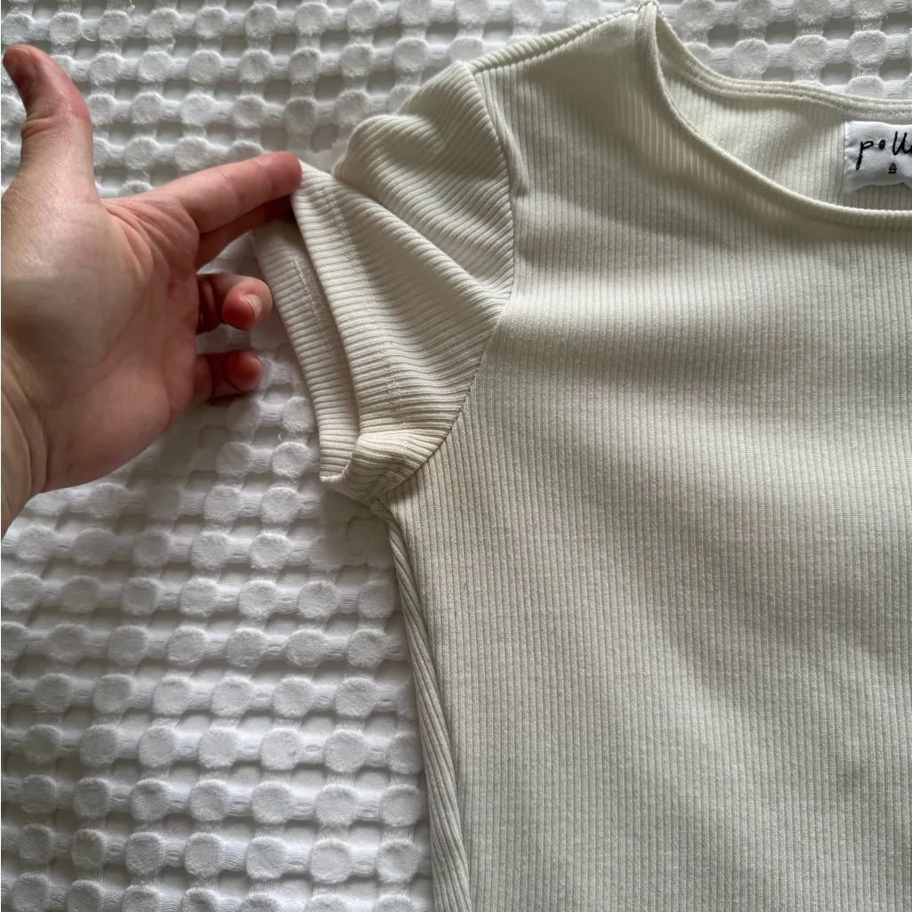 Princess Polly  Cream Ribbed Short Sleeve Tee - Image 3