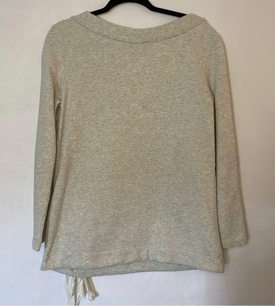 Fleurette Anthropologie Light Gray Terry Sweatshirt Deep V-Neck Medium M - Image 8